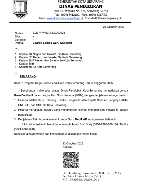 Edaran Lomba Guru Dedikatif